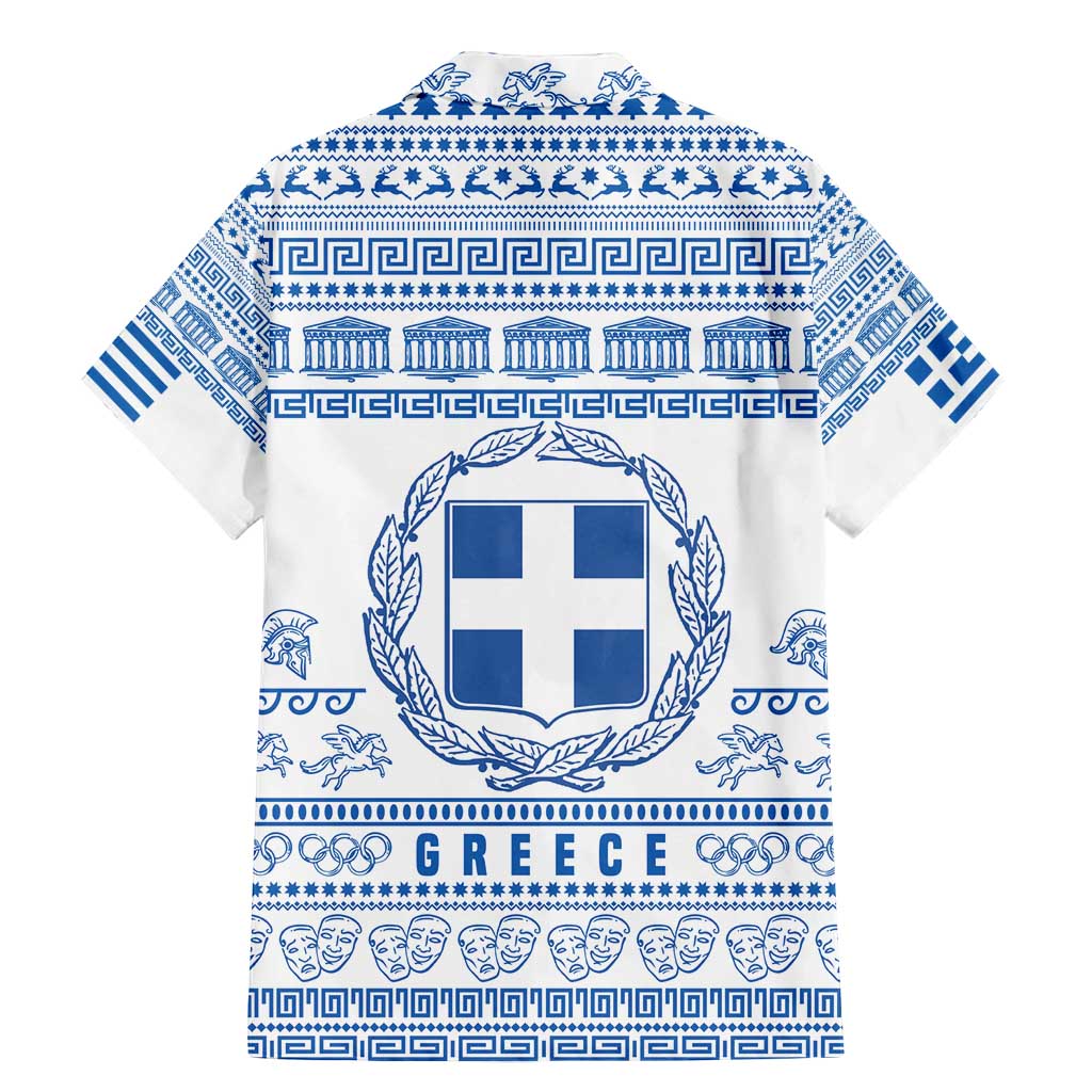 Greece Christmas Family Matching Mermaid Dress and Hawaiian Shirt with Santa Rowing Boat Greek Flag Laurel Wreath Parthenon and Blue White Pattern Design - Wonder Print Shop