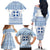 Greece Christmas Family Matching Off The Shoulder Long Sleeve Dress and Hawaiian Shirt with Santa Rowing Boat Greek Flag Laurel Wreath Parthenon and Blue White Pattern Design - Wonder Print Shop