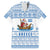 Greece Christmas Family Matching Off The Shoulder Long Sleeve Dress and Hawaiian Shirt with Santa Rowing Boat Greek Flag Laurel Wreath Parthenon and Blue White Pattern Design - Wonder Print Shop