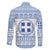 Greece Christmas Family Matching Off The Shoulder Long Sleeve Dress and Hawaiian Shirt with Santa Rowing Boat Greek Flag Laurel Wreath Parthenon and Blue White Pattern Design - Wonder Print Shop