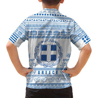 Greece Christmas Family Matching Off Shoulder Maxi Dress and Hawaiian Shirt with Santa Rowing Boat Greek Flag Laurel Wreath Parthenon and Blue White Pattern Design - Wonder Print Shop
