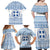 Greece Christmas Family Matching Off Shoulder Maxi Dress and Hawaiian Shirt with Santa Rowing Boat Greek Flag Laurel Wreath Parthenon and Blue White Pattern Design - Wonder Print Shop