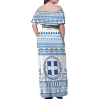 Greece Christmas Family Matching Off Shoulder Maxi Dress and Hawaiian Shirt with Santa Rowing Boat Greek Flag Laurel Wreath Parthenon and Blue White Pattern Design - Wonder Print Shop