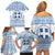 Greece Christmas Family Matching Off Shoulder Short Dress and Hawaiian Shirt with Santa Rowing Boat Greek Flag Laurel Wreath Parthenon and Blue White Pattern Design - Wonder Print Shop