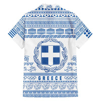 Greece Christmas Family Matching Short Sleeve Bodycon Dress and Hawaiian Shirt with Santa Rowing Boat Greek Flag Laurel Wreath Parthenon and Blue White Pattern Design - Wonder Print Shop