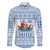 Greece Christmas Family Matching Short Sleeve Bodycon Dress and Hawaiian Shirt with Santa Rowing Boat Greek Flag Laurel Wreath Parthenon and Blue White Pattern Design - Wonder Print Shop