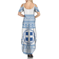 Greece Christmas Family Matching Summer Maxi Dress and Hawaiian Shirt with Santa Rowing Boat Greek Flag Laurel Wreath Parthenon and Blue White Pattern Design - Wonder Print Shop