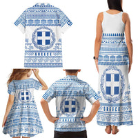 Greece Christmas Family Matching Tank Maxi Dress and Hawaiian Shirt with Santa Rowing Boat Greek Flag Laurel Wreath Parthenon and Blue White Pattern Design - Wonder Print Shop