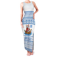 Greece Christmas Family Matching Tank Maxi Dress and Hawaiian Shirt with Santa Rowing Boat Greek Flag Laurel Wreath Parthenon and Blue White Pattern Design - Wonder Print Shop