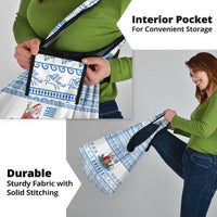 Greece Christmas Grocery Bag with Santa Rowing Boat Greek Flag Laurel Wreath Parthenon and Blue White Pattern Design - Wonder Print Shop