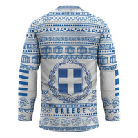 Greece Christmas Hockey Jersey with Santa Rowing Boat Greek Flag Laurel Wreath Parthenon and Blue White Pattern Design - Wonder Print Shop