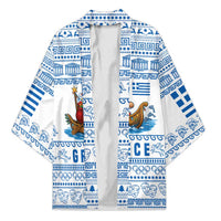 Greece Christmas Kimono with Santa Rowing Boat Greek Flag Laurel Wreath Parthenon and Blue White Pattern Design - Wonder Print Shop