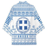 Greece Christmas Kimono with Santa Rowing Boat Greek Flag Laurel Wreath Parthenon and Blue White Pattern Design - Wonder Print Shop