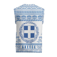 Greece Christmas Knitted V-Neck Vest with Santa Rowing Boat Greek Flag Laurel Wreath Parthenon and Blue White Pattern Design - Wonder Print Shop