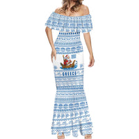 Greece Christmas Mermaid Dress with Santa Rowing Boat Greek Flag Laurel Wreath Parthenon and Blue White Pattern Design - Wonder Print Shop