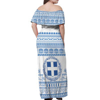 Greece Christmas Off Shoulder Maxi Dress with Santa Rowing Boat Greek Flag Laurel Wreath Parthenon and Blue White Pattern Design - Wonder Print Shop