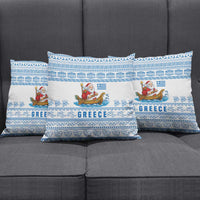 Greece Christmas Pillow Cover with Santa Rowing Boat Greek Flag Laurel Wreath Parthenon and Blue White Pattern Design - Wonder Print Shop