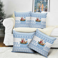 Greece Christmas Pillow Cover with Santa Rowing Boat Greek Flag Laurel Wreath Parthenon and Blue White Pattern Design - Wonder Print Shop