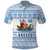 Greece Christmas Polo Shirt with Santa Rowing Boat Greek Flag Laurel Wreath Parthenon and Blue White Pattern Design - Wonder Print Shop