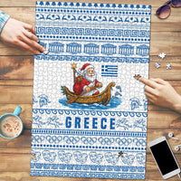 Greece Christmas Puzzle with Santa Rowing Boat Greek Flag Laurel Wreath Parthenon and Blue White Pattern Design - Wonder Print Shop