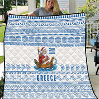 Greece Christmas Quilt with Santa Rowing Boat Greek Flag Laurel Wreath Parthenon and Blue White Pattern Design - Wonder Print Shop