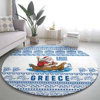 Greece Christmas Round Carpet with Santa Rowing Boat Greek Flag Laurel Wreath Parthenon and Blue White Pattern Design - Wonder Print Shop