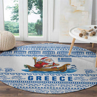 Greece Christmas Round Carpet with Santa Rowing Boat Greek Flag Laurel Wreath Parthenon and Blue White Pattern Design - Wonder Print Shop