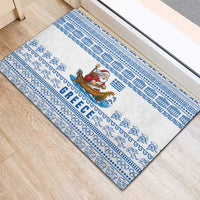 Greece Christmas Rubber Doormat with Santa Rowing Boat Greek Flag Laurel Wreath Parthenon and Blue White Pattern Design - Wonder Print Shop