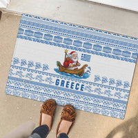Greece Christmas Rubber Doormat with Santa Rowing Boat Greek Flag Laurel Wreath Parthenon and Blue White Pattern Design - Wonder Print Shop