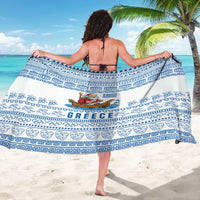 Greece Christmas Sarong with Santa Rowing Boat Greek Flag Laurel Wreath Parthenon and Blue White Pattern Design - Wonder Print Shop
