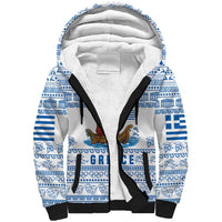 Greece Christmas Sherpa Hoodie with Santa Rowing Boat Greek Flag Laurel Wreath Parthenon and Blue White Pattern Design - Wonder Print Shop