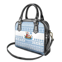 Greece Christmas Shoulder Handbag with Santa Rowing Boat Greek Flag Laurel Wreath Parthenon and Blue White Pattern Design - Wonder Print Shop