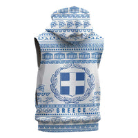 Greece Christmas Sleeveless Hoodie with Santa Rowing Boat Greek Flag Laurel Wreath Parthenon and Blue White Pattern Design - Wonder Print Shop