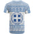 Greece Christmas T Shirt with Santa Rowing Boat Greek Flag Laurel Wreath Parthenon and Blue White Pattern Design - Wonder Print Shop