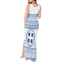 Greece Christmas Tank Maxi Dress with Santa Rowing Boat Greek Flag Laurel Wreath Parthenon and Blue White Pattern Design - Wonder Print Shop