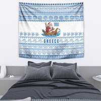 Greece Christmas Tapestry with Santa Rowing Boat Greek Flag Laurel Wreath Parthenon and Blue White Pattern Design - Wonder Print Shop