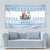 Greece Christmas Tapestry with Santa Rowing Boat Greek Flag Laurel Wreath Parthenon and Blue White Pattern Design - Wonder Print Shop