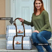 Greece Christmas Travel Bag with Santa Rowing Boat Greek Flag Laurel Wreath Parthenon and Blue White Pattern Design - Wonder Print Shop