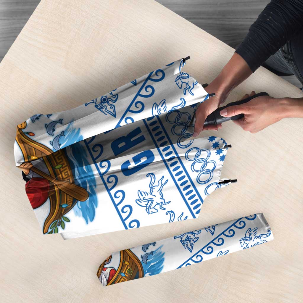 Greece Christmas Umbrella with Santa Rowing Boat Greek Flag Laurel Wreath Parthenon and Blue White Pattern Design - Wonder Print Shop
