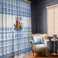 Greece Christmas Window Curtain with Santa Rowing Boat Greek Flag Laurel Wreath Parthenon and Blue White Pattern Design - Wonder Print Shop