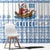 Greece Christmas Window Curtain with Santa Rowing Boat Greek Flag Laurel Wreath Parthenon and Blue White Pattern Design - Wonder Print Shop
