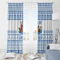 Greece Christmas Window Curtain with Santa Rowing Boat Greek Flag Laurel Wreath Parthenon and Blue White Pattern Design - Wonder Print Shop