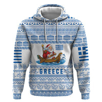 Greece Christmas Zip Hoodie with Santa Rowing Boat Greek Flag Laurel Wreath Parthenon and Blue White Pattern Design - Wonder Print Shop
