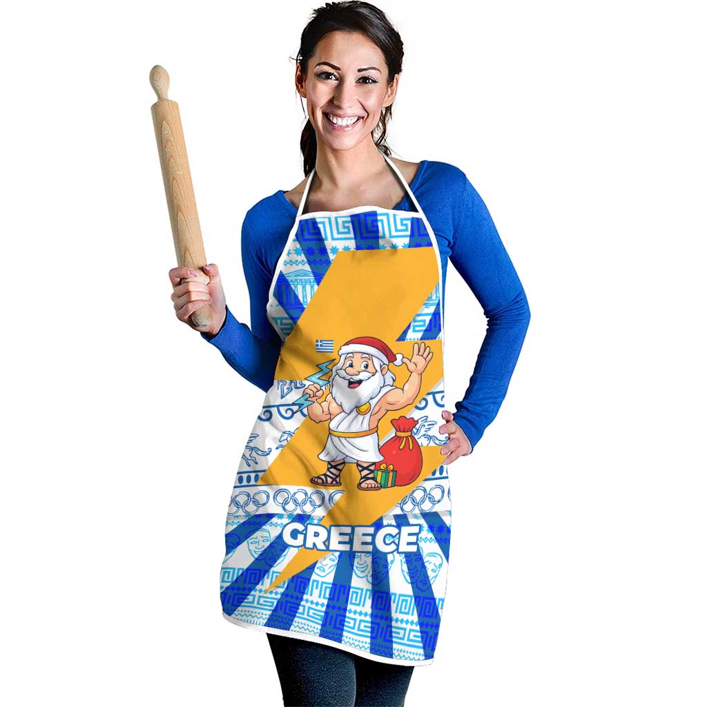 Greece Christmas Apron with Zeus Santa Greek Flag Lightning Bolt Gift Bag and Blue Yellow Pattern Design - Wonder Print Shop