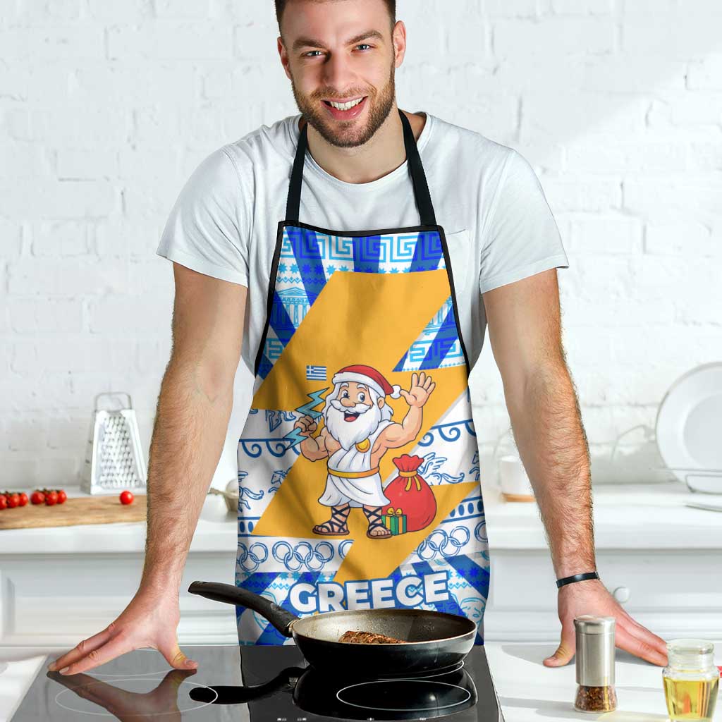 Greece Christmas Apron with Zeus Santa Greek Flag Lightning Bolt Gift Bag and Blue Yellow Pattern Design - Wonder Print Shop