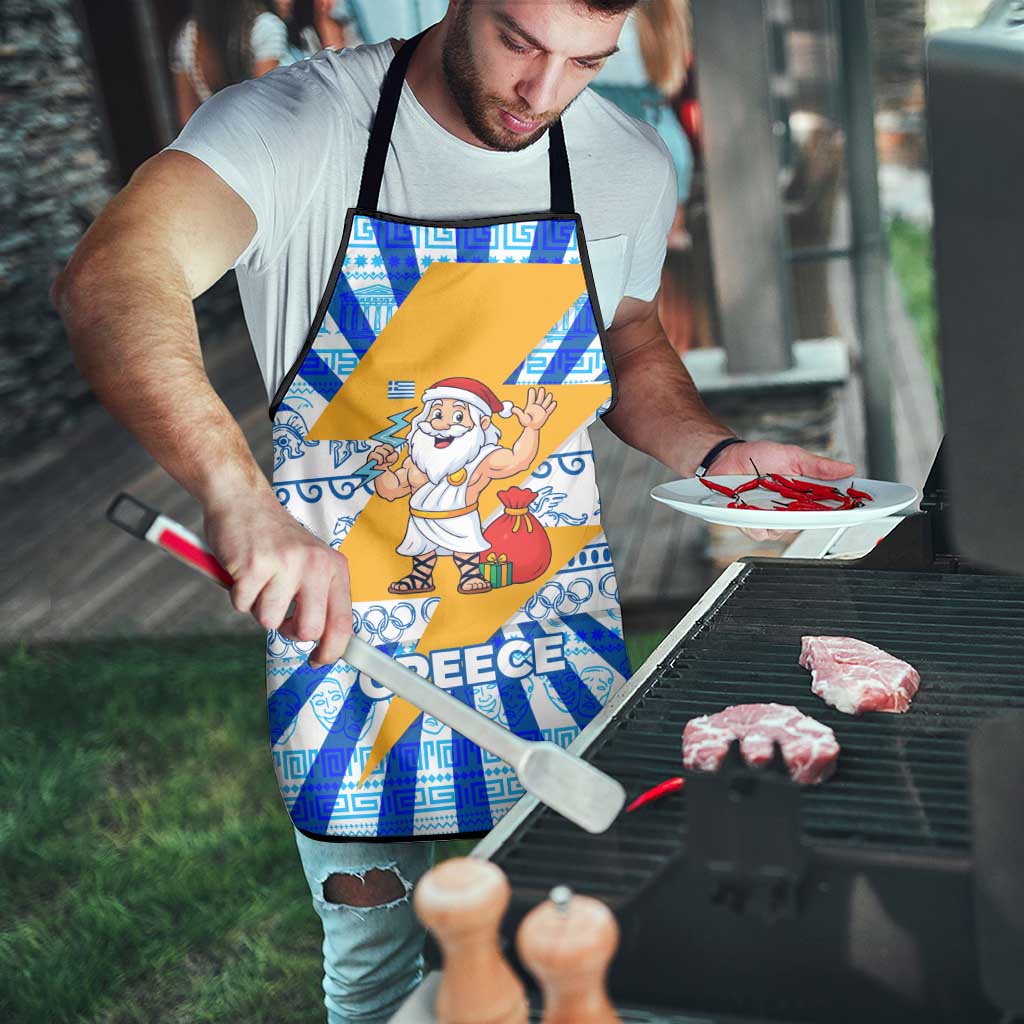 Greece Christmas Apron with Zeus Santa Greek Flag Lightning Bolt Gift Bag and Blue Yellow Pattern Design - Wonder Print Shop