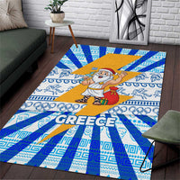 Greece Christmas Area Rug with Zeus Santa Greek Flag Lightning Bolt Gift Bag and Blue Yellow Pattern Design - Wonder Print Shop