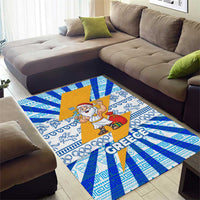Greece Christmas Area Rug with Zeus Santa Greek Flag Lightning Bolt Gift Bag and Blue Yellow Pattern Design - Wonder Print Shop