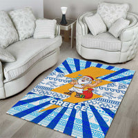 Greece Christmas Area Rug with Zeus Santa Greek Flag Lightning Bolt Gift Bag and Blue Yellow Pattern Design - Wonder Print Shop
