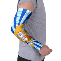 Greece Christmas Arm Sleeves with Zeus Santa Greek Flag Lightning Bolt Gift Bag and Blue Yellow Pattern Design - Wonder Print Shop